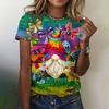 Summer Round Neck 3D Santa Claus Printed Top Fashionable Casual Short Sleeved Women's T-shirts