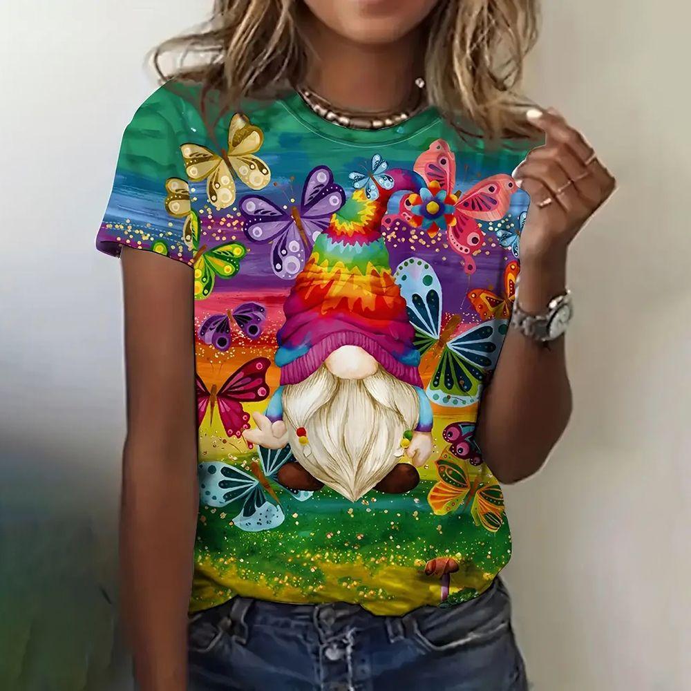 Summer Round Neck 3D Santa Claus Printed Top Fashionable Casual Short Sleeved Women's T-shirts