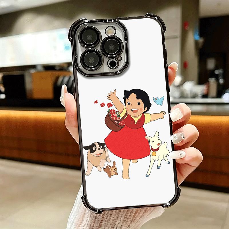 Heidi Cartoon Cute Plating Phone Case For Iphone 16 17 Pro Max Air 16E 14 15 Plus 12 13 Mini Anti-Fall Airabag Cover