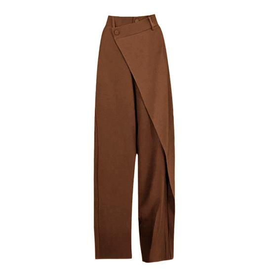 High Waist Women Pants, Loose Fit Straight Wide Leg Suit Pants, Irregular Splicing Design Pure Color Casual Trousers