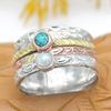 Pearl and Turquoise Gemstone Ring 925 Sterling Silver Three Tone Spinner Ring Silver Band Meditation Spinner Ring