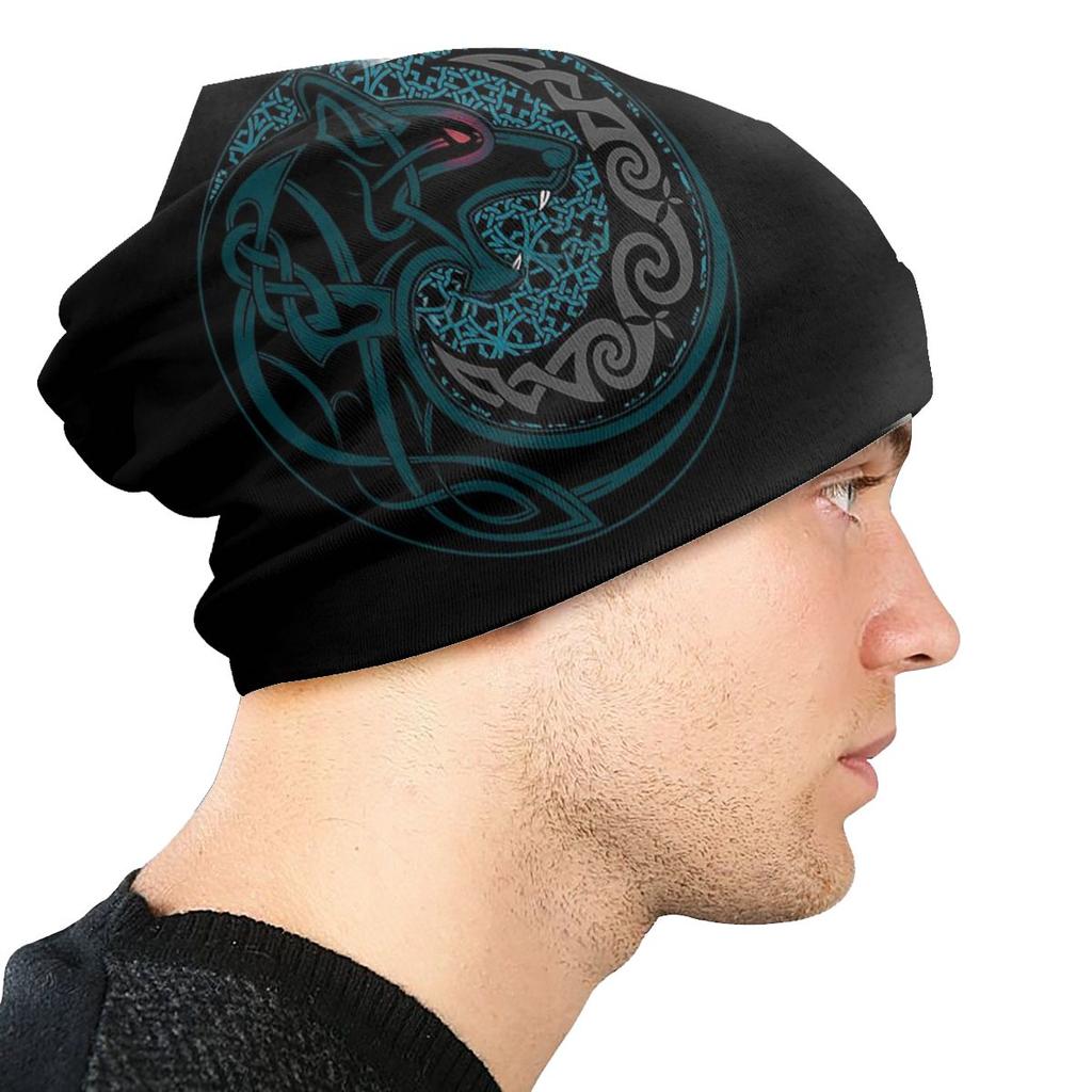 Varg och Måne Utomhus Tunna Mössor Vikingakallar Beanies Skidmössor Mjuka Huvudbonader