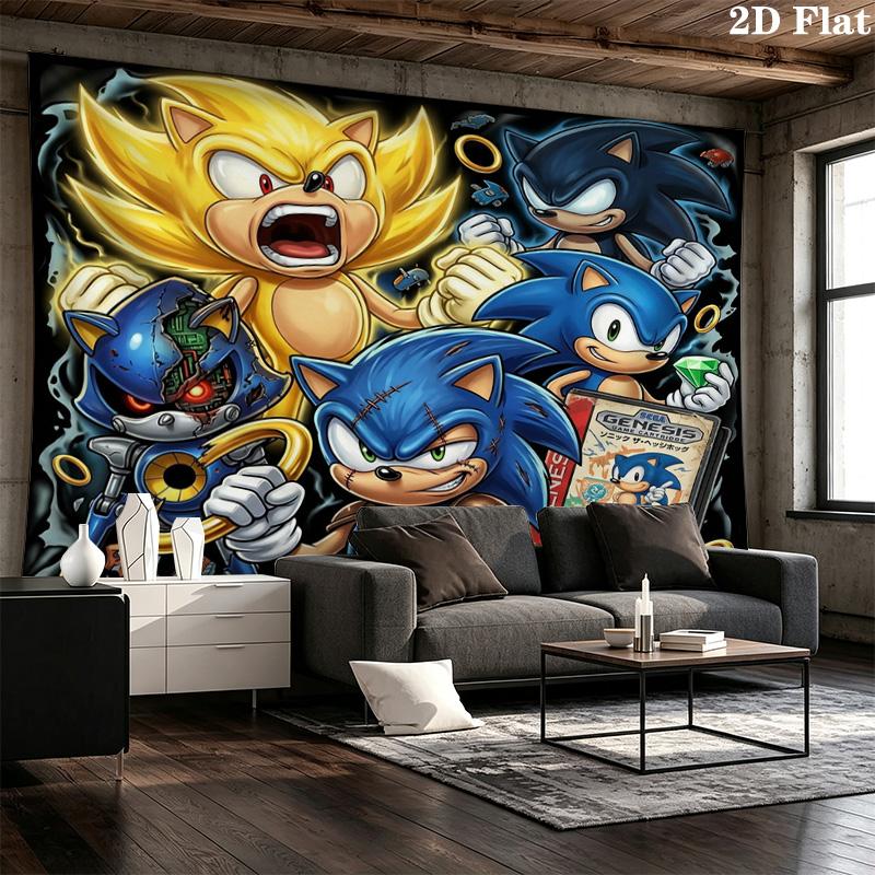 Sonic Hedgehog Wall Tapestry Aesthetic Wall Hanging Printed Fabric Blanket Decorative Tapestries For Bedroom Living Room Home Decor