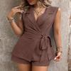 Women's Summer Suit Vest Shorts Set Solid Color Design Side Tie Fashion Sleeveless Top Shorts Two-piece Set For Women