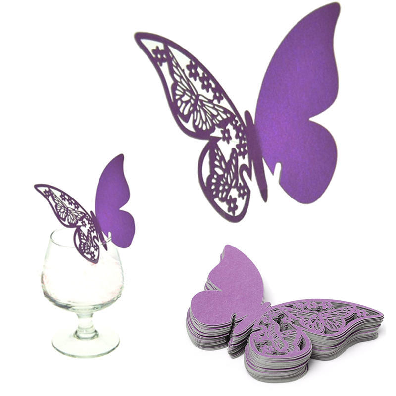 50 Pièces Marque-Table Cartes pour Verre à Vin Marque-Place Papillon Fête Mariage