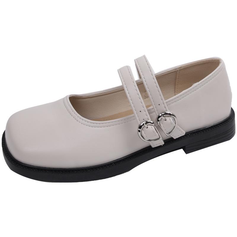 White Square Head Retro French Light Mouth Flat-soled Single Shoes for Women's Outer Wear 2025 New Summer Skirt Mary Jane Shoes