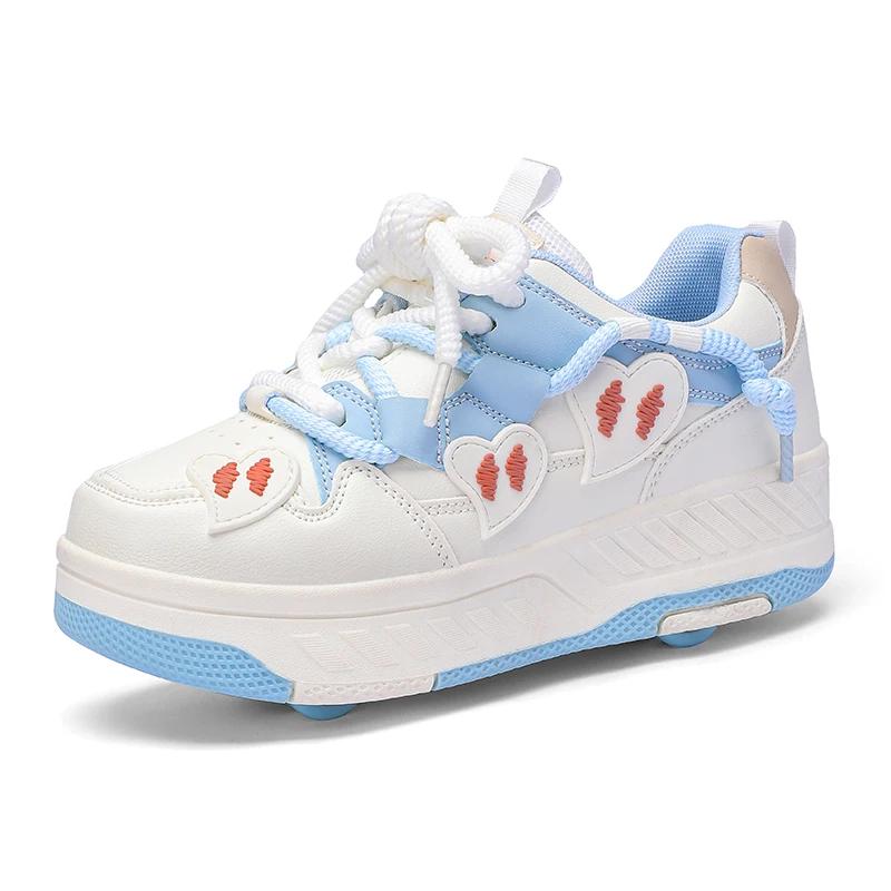 New Girls' Walk-on Shoes Four-wheeled Medium Children's Invisible Skates Children Students Lace Up Roller Skates Boys