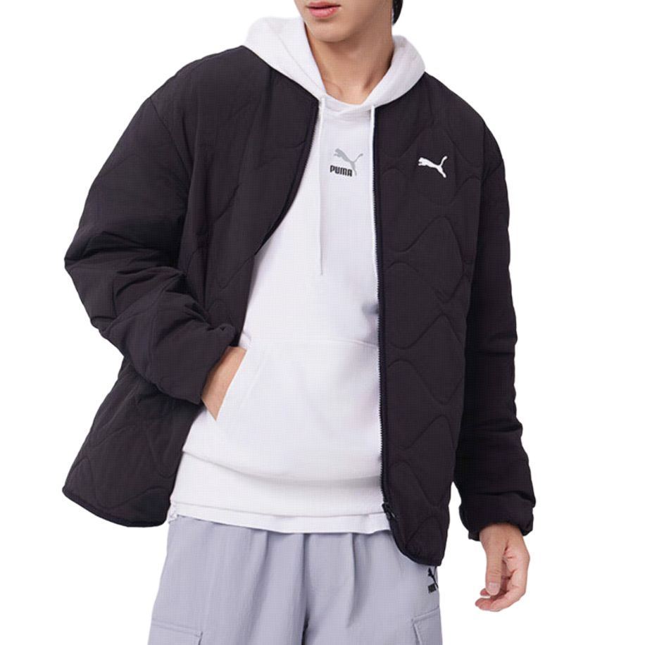 Puma Leichte Gepolsterte Einfarbige Modische Lässige Bequeme Langarmjacke Herrenjacke Schwarz 632291-01