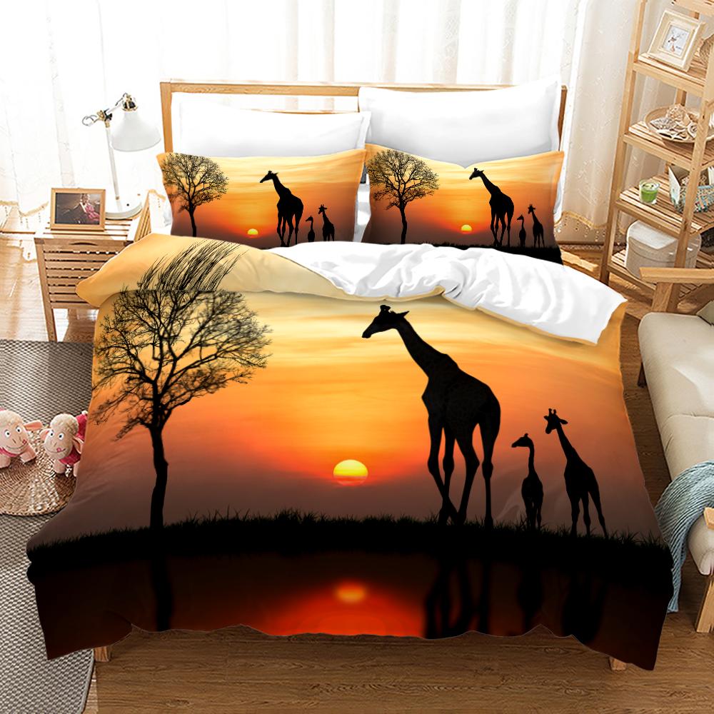 Deer Duvet Cover Set King 3D Animal Print Polyester Bedding For Kids Children Gift Purple Theme Comforter