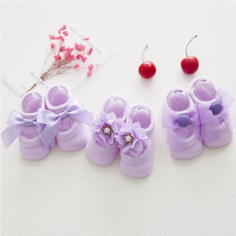 1 Pair Baby Girl Cotton Lace Bow Tie Slippery Socks Floor Socks