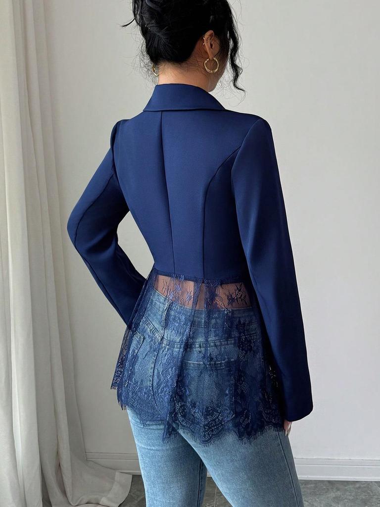 2026 Spring/Autumn Color Block Lace Waist Slimming A-line Women's Suit Jacket