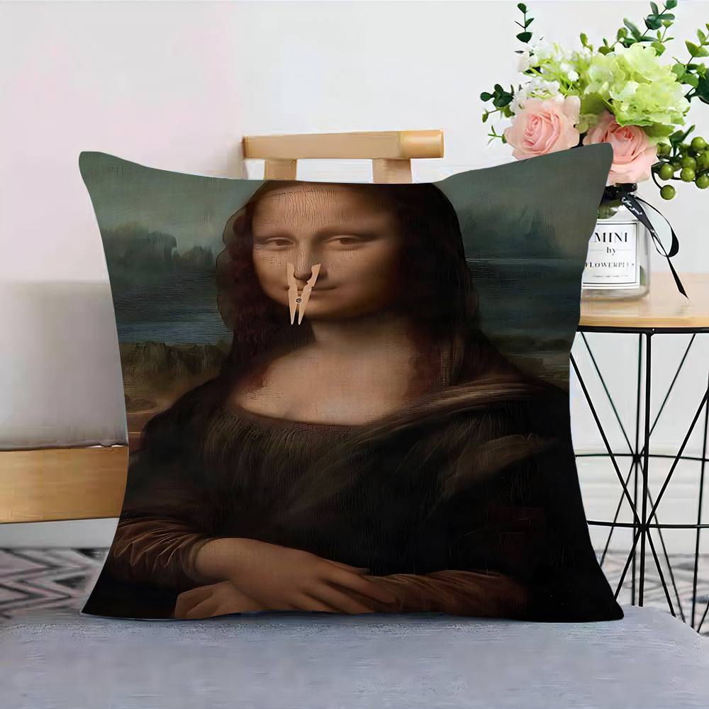 Vtipná Mona Lisa s perlami Dievča Obal na vankúš Obliečka na vankúš Poťah na čalúnenie Pohovka Dekoračný vankúš na domov Obliečka na vankúš