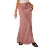 Boho Style Maxi Skirt High Waist Adjustable Drawstring Long Skirt with Back Split Design Solid Color Office Lady Skirt