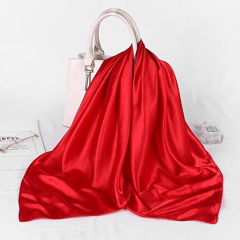 Fashion Hijab Scarves For Women Silk Satin Hair Scarf Female Solid Colors Kerchief 90*90cm Square Shawls Neck Scarfs For Ladies