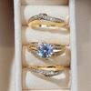 3Pcs Light Luxury Retro Inlaid Zircon Gold Color Rings Fashionable Exquisite Engagement Wedding Party Accessories Bridal Zircon