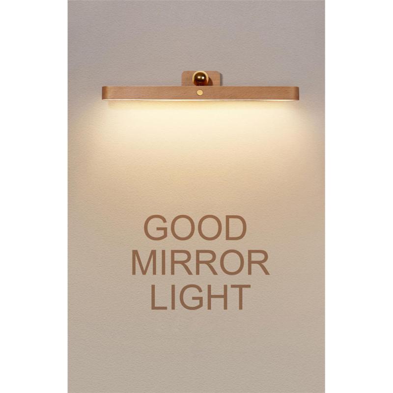 Dc5v 1A Led Wooden Mirror Front Fill Light Adjustable Angle 4000k Magnetic Design Wall Lamp Night