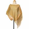 Women Glitter Mesh Tassel Hollow Knit Shawl, Gold Silver Yarn Fashion Wrap for Dinner Party Spring Summer