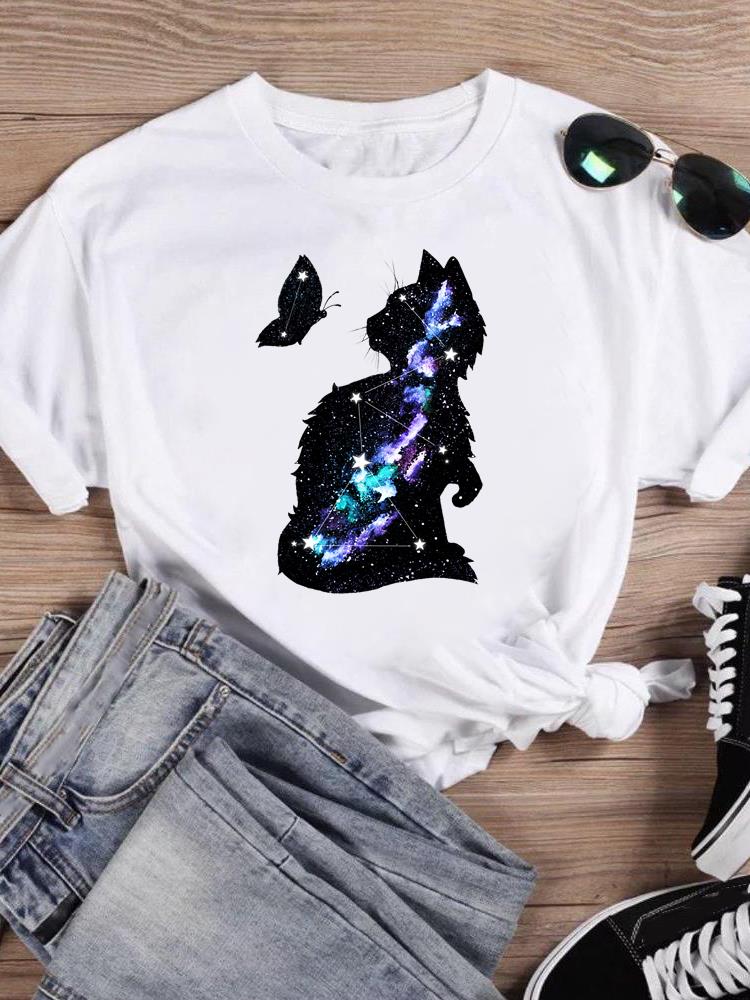 Top a Maniche Corte T-shirt Donna Maglietta Stampa Estate Gatti Cartoni Animati Amore San Valentino Camicia Grafica Femminile Abbigliamento alla Moda