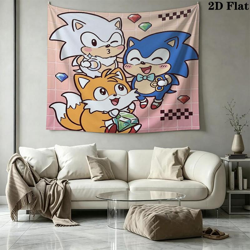 Sonic Hedgehog Wall Tapestry Aesthetic Wall Hanging Printed Fabric Blanket Decorative Tapestries For Bedroom Living Room Home Decor