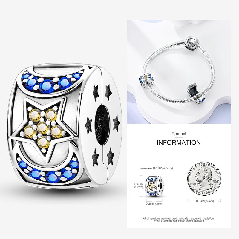 Latest In Star Moon Sun Charm Bead Elements Suitable For Pandach Authentic Bracelet Style Women Genuine Copper Pendant Piece Bead Components Jewelry