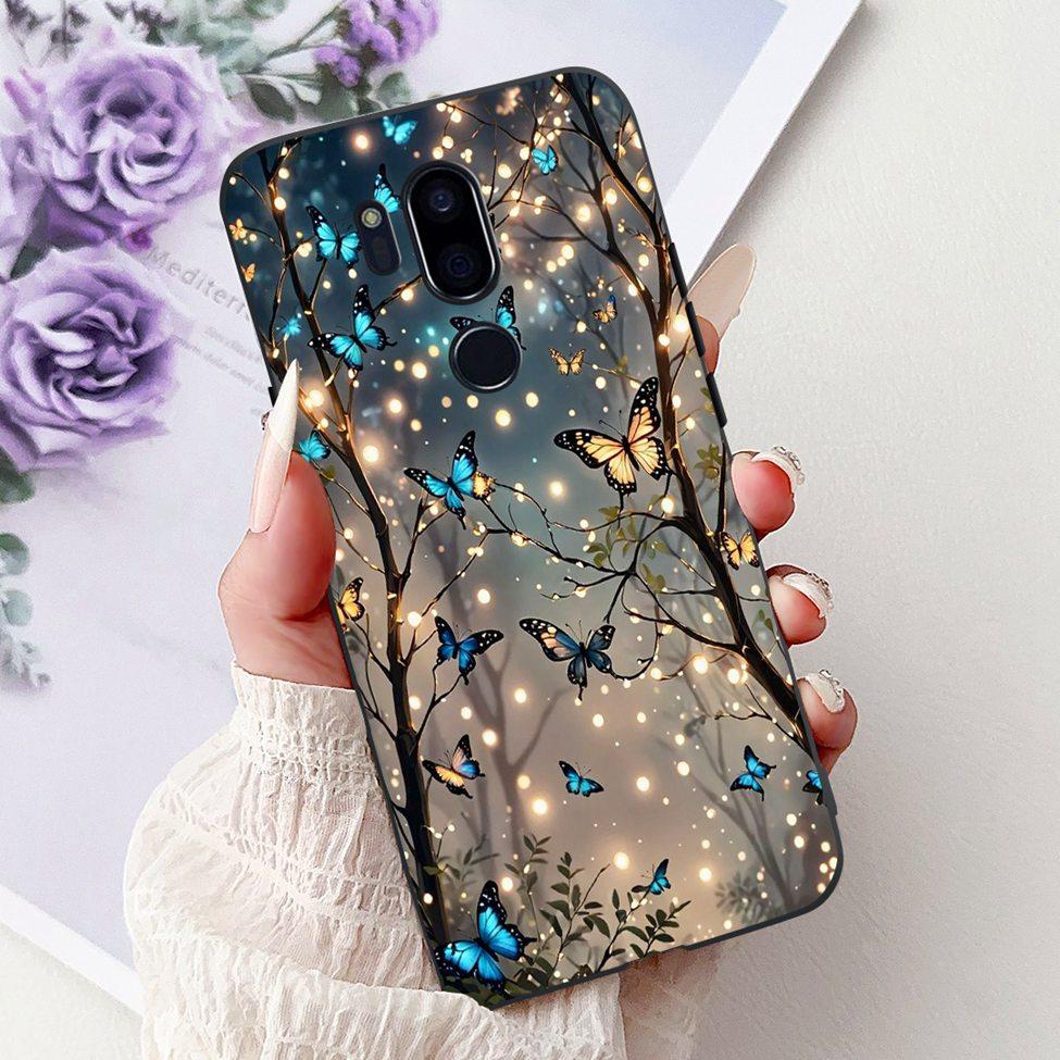 För LG G7 ThinQ Fodral Svart Silikon Söt Katt Mode Blommor Cool Målad Baksida För LG G7ThinQ Telefonfodral LMG710EM