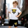 Boys 2 Piece Cartoon Mecha Print Outfit, Short Sleeve T-Shirt and Shorts Set for Kids Age 5-14, Black and White Sporty Casual Summer Clothes