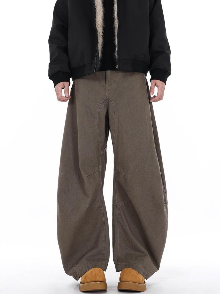 Trendy Wide-Leg Retro Brown Jeans with Curved Knife Silhouette for Men and Women