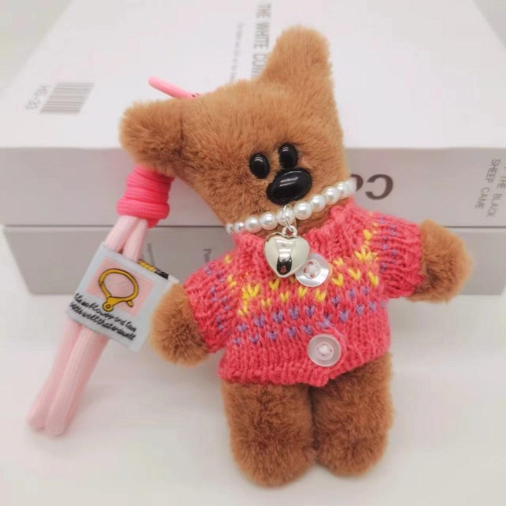 15cm Kawaii Small Bear Plush Keychain Cute Dressed Bear Stuffed Animal Pendant Backpack Charm Car Keyring Women Bag Accessories