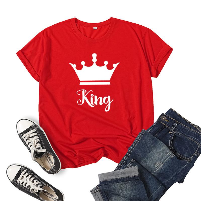 King Queen Crown Print Couple T Shirt Short Sleeve O Neck Women Loose Tshirt Fashion Lovers Tee Shirt Tops Clothes
