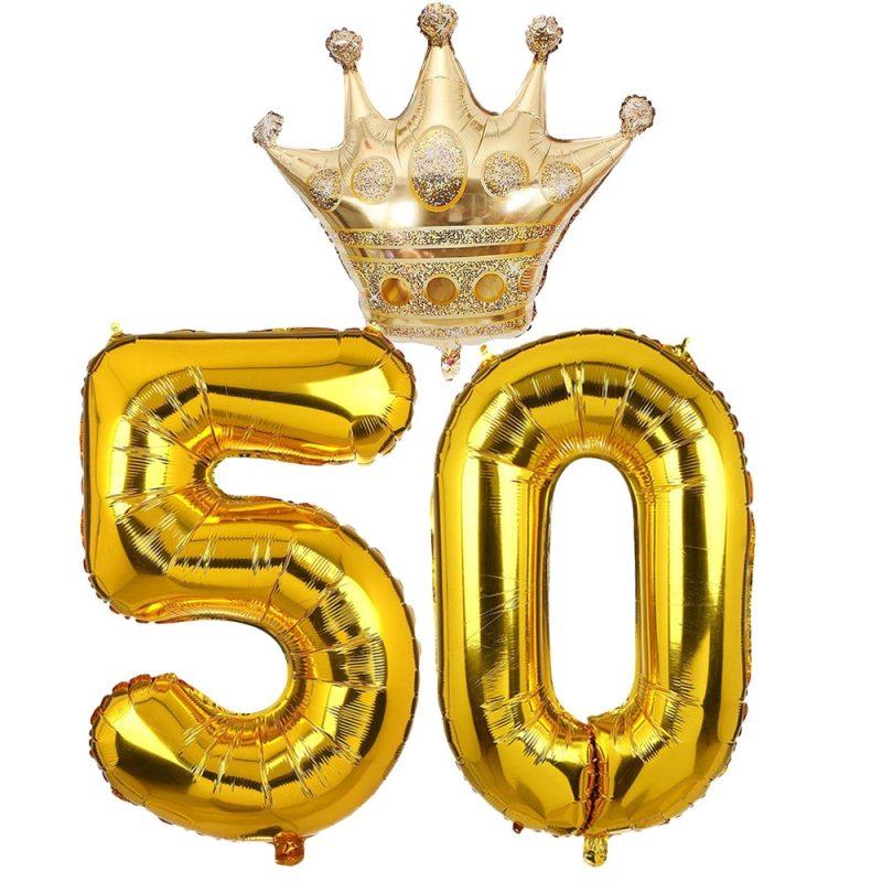 10 18 20 30 40 50 To 90 Years Old Kid Adult Birthday Party Gold Crown Number Balloons Set