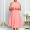 Spring and Summer New Women's Sexy Slant Collar Three-dimensional Ruffle High Waist Banquet Dress
