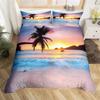 Sommer Strand King Queen Bettbezug Blaues Meer Fische Bettwäscheset Hawaiianisches Meer Palmen Steppdeckenbezug Meeresleben Bettdeckenbezug
