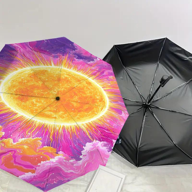 1pc Sun Clouds Automatic Open/Close Umbrella Compact Folding Umbrella with 8-Rib Shaft for Women/Men, Portable Travel Umbrella,1153S
