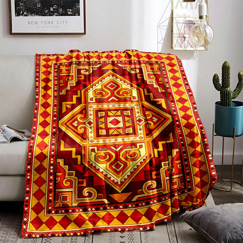 Geometric Tribal Pattern blanket, Red and Yellow Decorative blanket blanket, suitable for use in the bedroom, living room, on the sofa