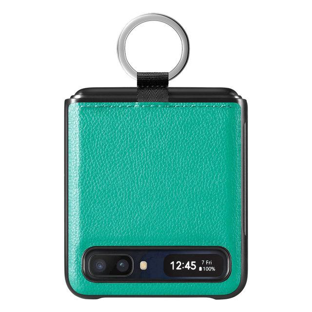 Slim Finger Ring Holder Leather Case For Samsung Galaxy Z Flip 3 Flip4 Flip 4 Flip3 5g Anti -Drop Folding Cell Phone Cover Fundas