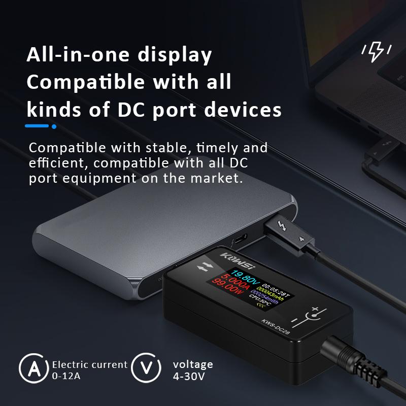 DC 4-30V 0-12A TFT HD Digital Voltmeter Power Meter DC5.5*2.5 Interface Tester Voltage Current Monitor Battery Capacity Detector
