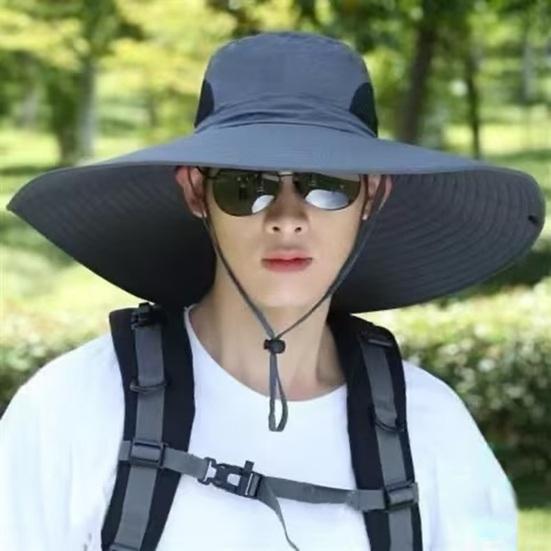 Fisherman Hat Adjustable Chin Strap Breathable Mesh Waterproof Lightweight Quick-Drying Wide Brim Sun Protection Hat
