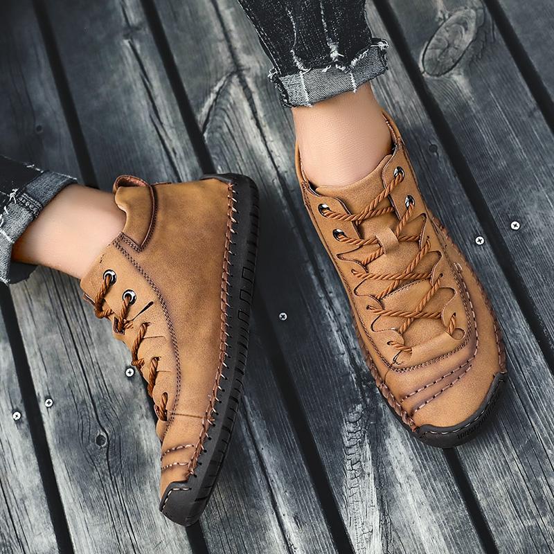 Hand-stitching Leather Men Boots Autumn Winter Casual Split Leather Shoes Men Ankle Boots
