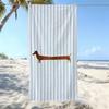 Light Blue Stripe Dachshund Dog Beach Towel Cute Pet Sausage Dog Print Quick Dry Absorbent Towel for Beach Summer