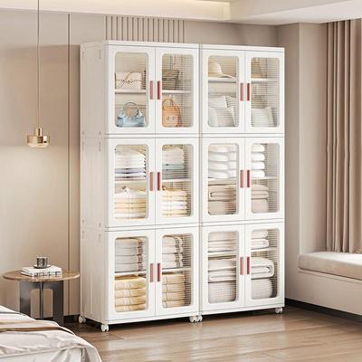 Multi-layer Mobile Storage Cabinets: Single/Double Door Foldable Wardrobe with Lockers