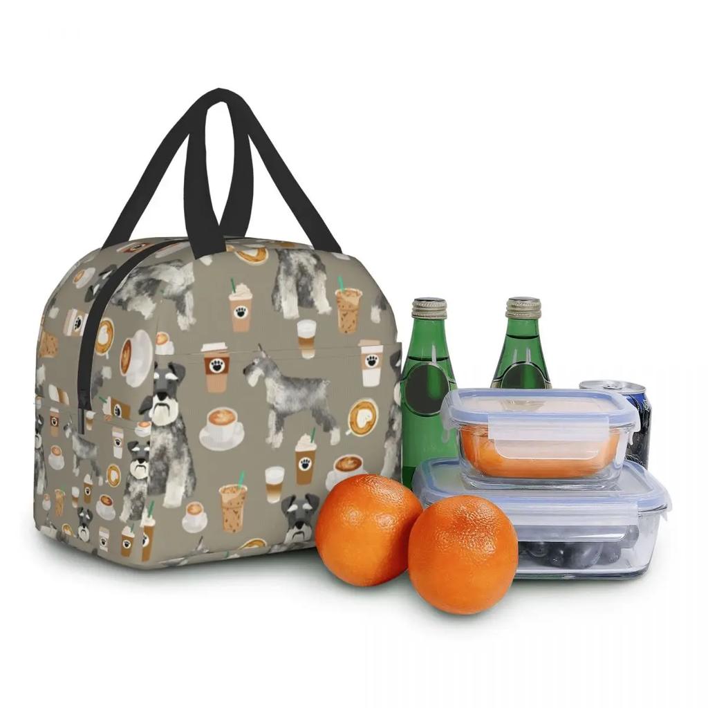 Schnauzer Kaffee Hunderasse Haustier Kunst Reinrassig Cafés Isolierte Lunchtasche für Frauen Auslaufsichere Kühltasche Thermische Bento-Box