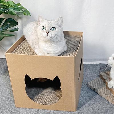 Casa para Gatos Rascador Mascota Plegable Casa para Mascotas Con Almohadillas Rascadoras Caja de Cartón Corrugado para Gatos Refugio para Conejos Gato