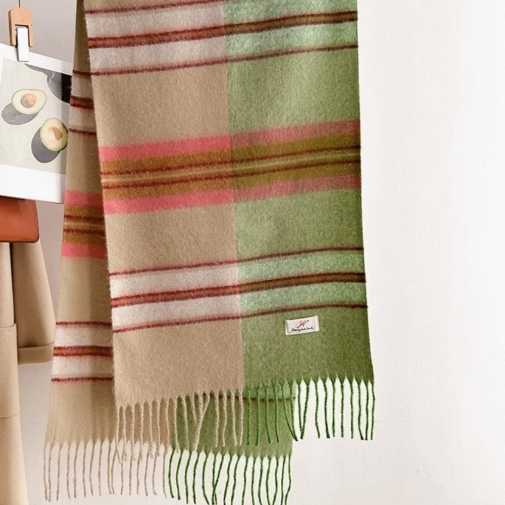 Classic Tassels Warm Stripe Shawl Thickened Blanket Scarf Cozy Wrap Scarf Autumn Winter