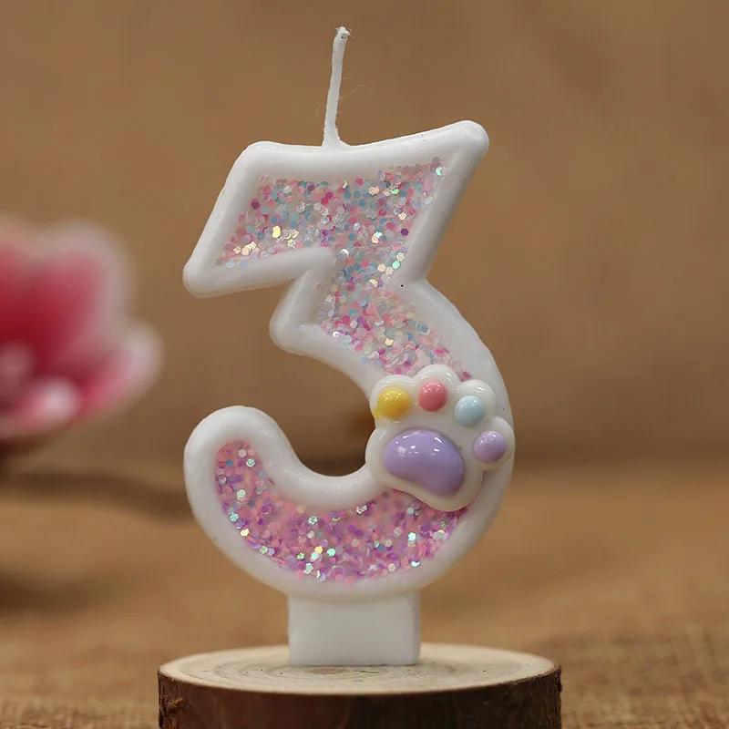 3D Number Birthday Candle Pink Glitter Unicorn Cake Decorating Party Anniversary Cake Decor for Cake Children's Birthday Candle