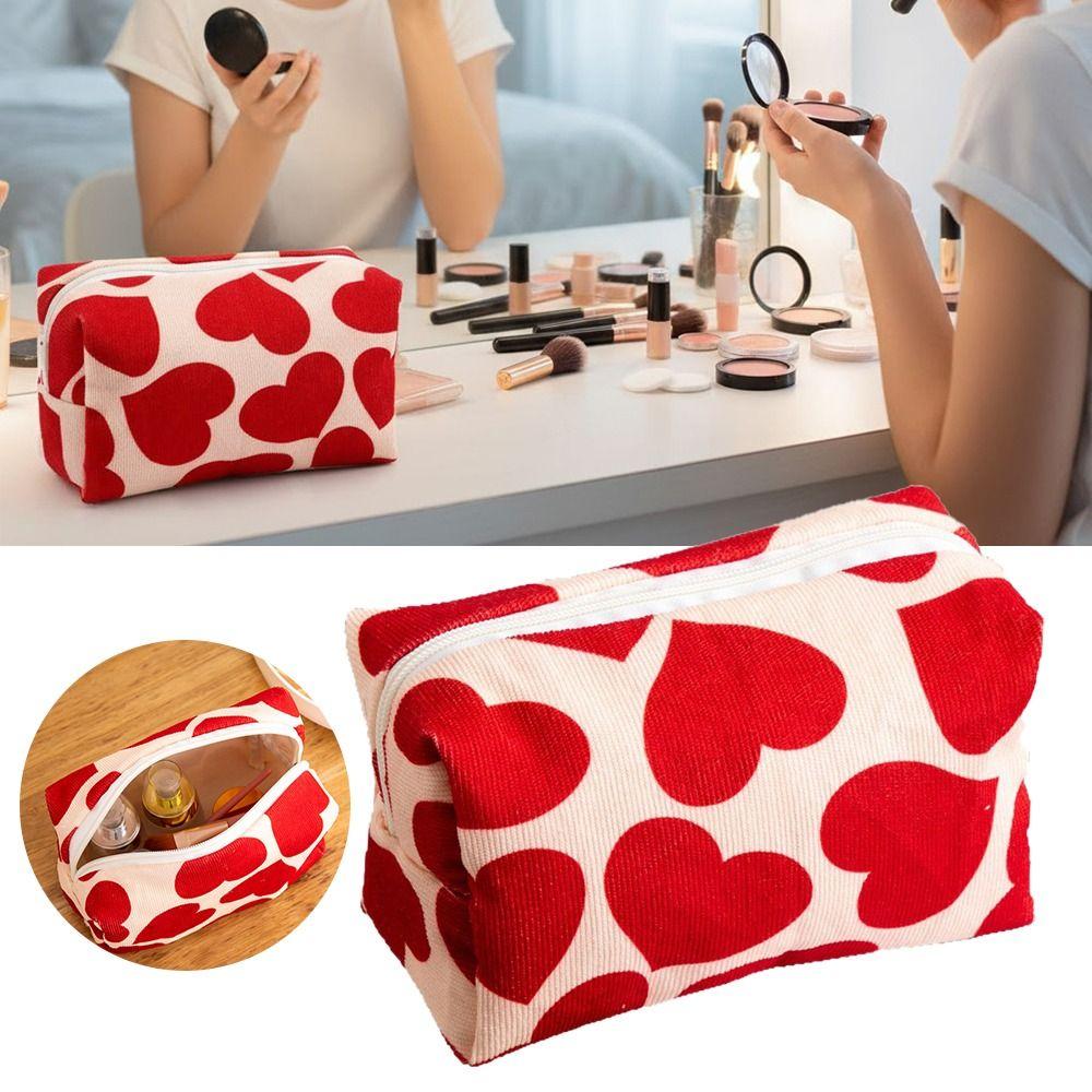Soft Touch Heart Print Pattern Makeup Bag Multi-functional Large Capacity Toiletry Bag Portable Makeup Pouch Women