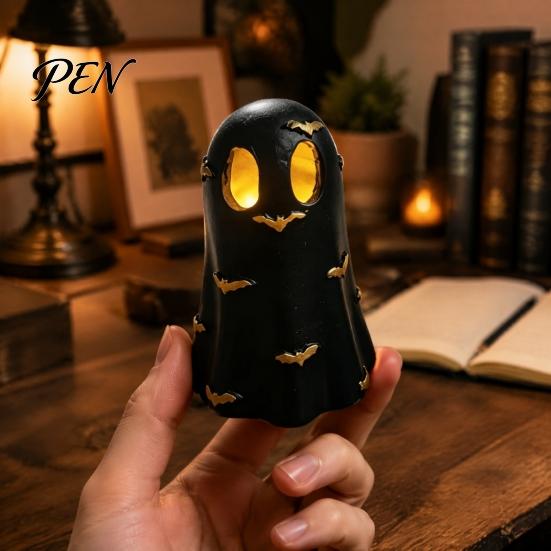 Niche Home Decor Halloween Ghost Decoration, Cute Light Up Figurine, Spooky Resin Glowing Figurine Statue with LED for Shelf Mantel Indoor Unique
