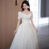 French Light Wedding Dress Bride 1011 New One-word Shoulder Satin Main Yarn Large Size Simple Door Yarn Welcome Yarn Travel Photography