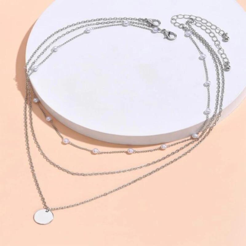 Fashion Vintage Crystal Pearl Pendant Necklace Statement Clavicle Pearl Chain Layered Collar Necklace Trend Pendant Jewelry 2022