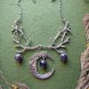 Gothic Purple Crystal Crescent Moon Branches Necklace Witch Pendant Fantasy Forest Twig Women Jewellery Statement Wedding Wicca