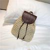 Sommer Rucksack Frauen Rattan Stroh Tasche Casual Aushöhlen Damen Gewebt Strand Tasche Rucksäcke Weibliche Kordelzug